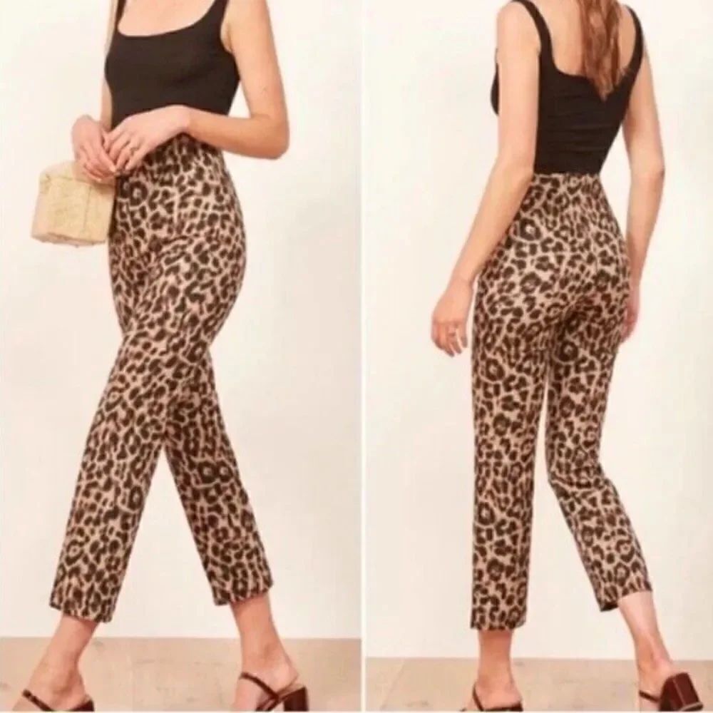 Reformation Leopard Marlon Tan Brown Pants Crop Straight Leg Size 0